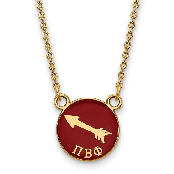 14K Plated Silver Pi Beta Phi Small Red Enamel Logo Disc Necklace - Picture 1 of 5
